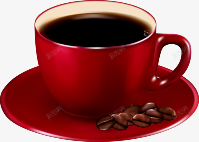 咖啡红色杯子咖啡豆png免抠素材_新图网 https://ixintu.com 咖啡 咖啡豆 杯子 红色