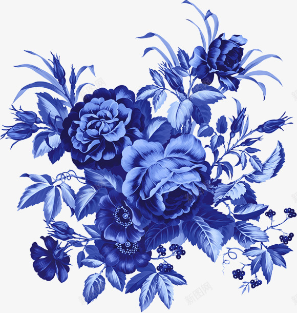 蓝色青花瓷花朵png免抠素材_新图网 https://ixintu.com 花朵 蓝色 设计 青花瓷