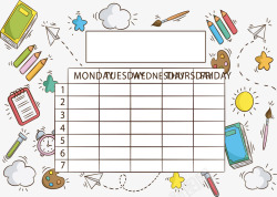 新学期课表卡通教育用品课程表高清图片