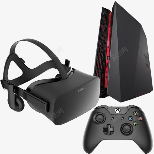 游戏设备png免抠素材_新图网 https://ixintu.com VR世界 VR游戏 VR眼镜 家用游戏设备 游戏手柄 电脑主机 黑色