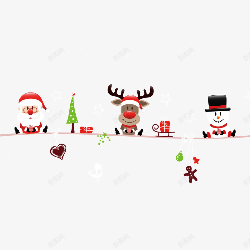 卡通圣诞节png免抠素材_新图网 https://ixintu.com 卡通 可爱 圣诞节 圣诞节常用素材 灰色 白色 绳子 起伏 雪人 麋鹿