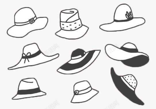 黑白手绘帽子图标图标