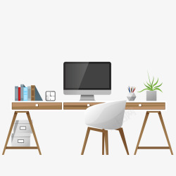 办公一套家具平面图实木电脑桌矢量图高清图片