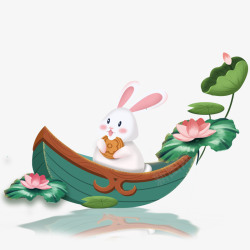 小船上玉兔泛舟迎中秋高清图片
