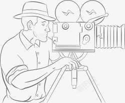 老式电影交卷机手绘摄影师和老式电影交卷机高清图片