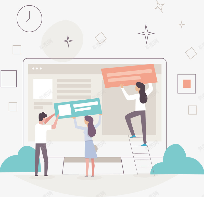 三人小组网站矢量图ai免抠素材_新图网 https://ixintu.com 三人团队 商务 团队合作 电脑网站 矢量png 网站设计 矢量图