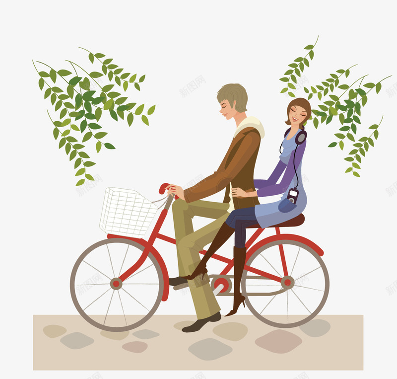 骑车的男女png免抠素材_新图网 https://ixintu.com 卡通 男孩女孩 男孩带着女孩 约会 自行车