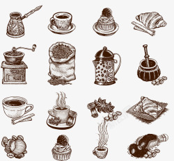 手绘咖啡豆素材手绘咖啡元素矢量图高清图片