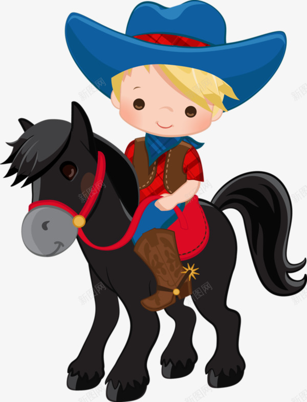 骑马的男孩png免抠素材_新图网 https://ixintu.com 卡通 帽子 男孩 骑马