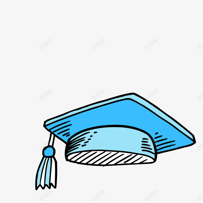 手绘卡通蓝色帽子png免抠素材_新图网 https://ixintu.com png免抠图 创意 博士帽子 卡通 学习 手绘 时尚 蓝色
