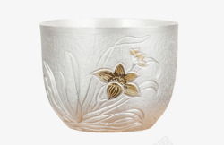 纯银茶杯手工雕刻银杯高清图片