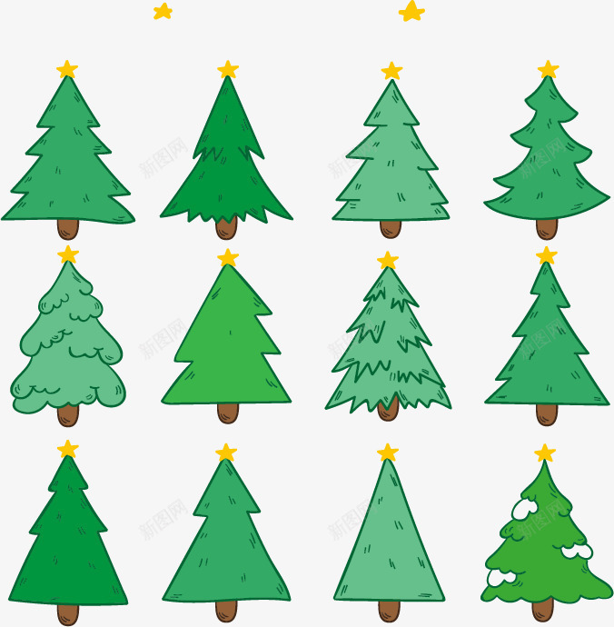 12棵圣诞树png免抠素材_新图网 https://ixintu.com 圣诞树 圣诞节 松树 矢量素材 绿色