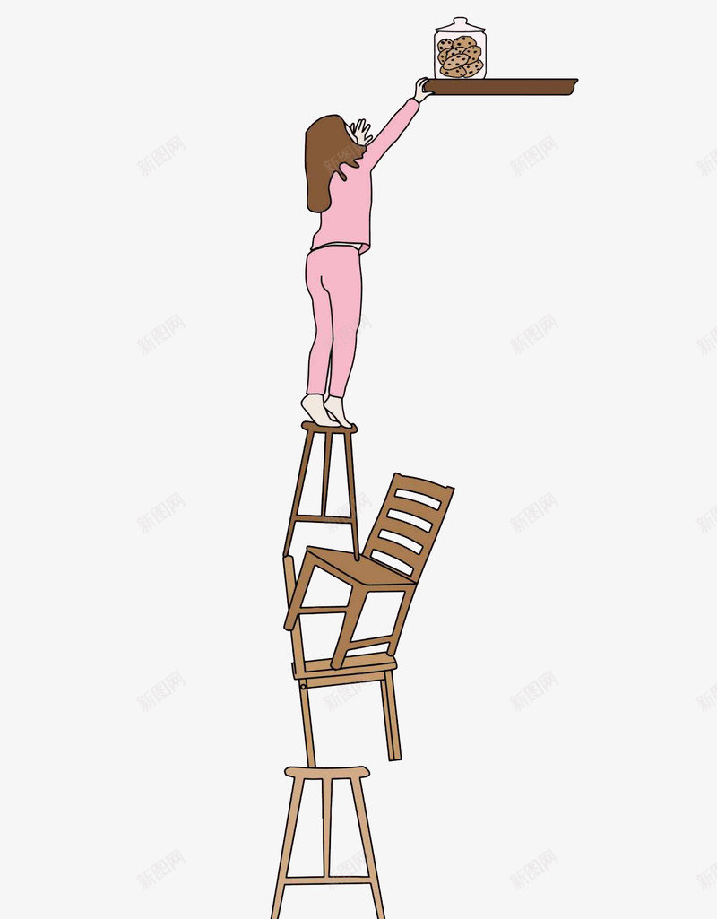 拿东西的女人png免抠素材_新图网 https://ixintu.com 不安全 危险 椅子 高处