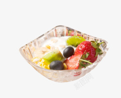 玻璃碗水果玻璃碗的水果麦片早餐高清图片