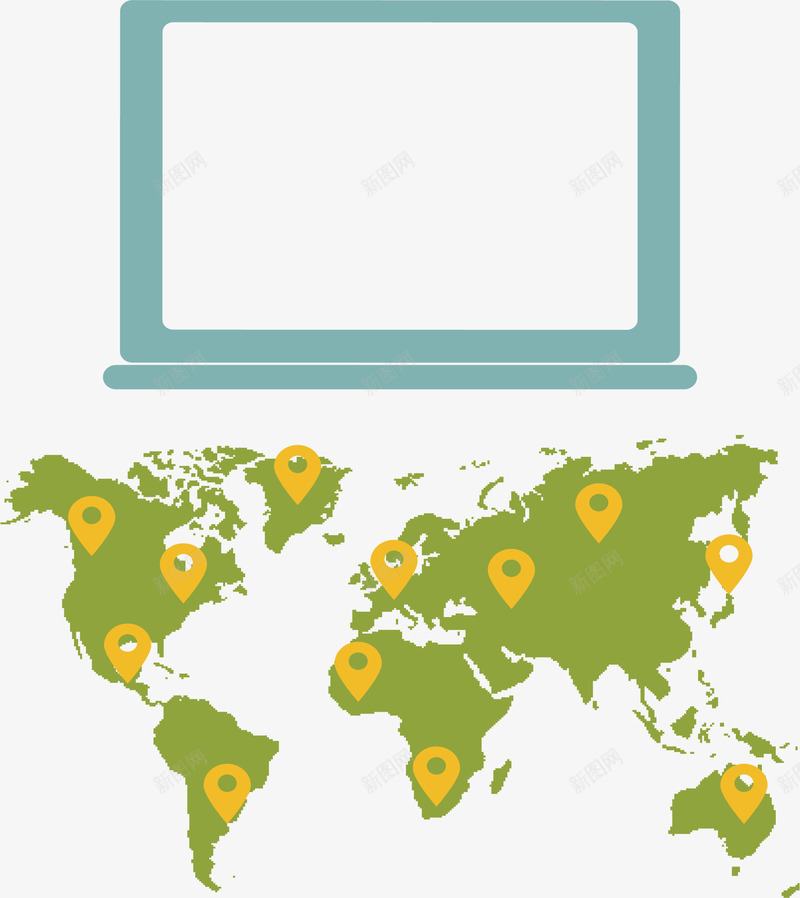 电脑界面地图pptpng免抠素材_新图网 https://ixintu.com 便携电脑 全球分布 地图 矢量素材 笔记本电脑