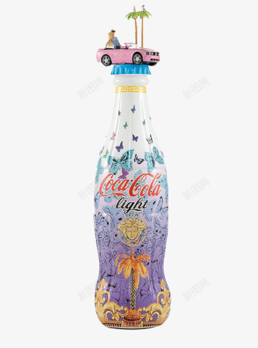 紫色创意卡通汽车小人可口可乐瓶png免抠素材_新图网 https://ixintu.com 创意图案 卡通小人 可口可乐 可口可乐瓶 可口可乐瓶子 椰子树 汽车 紫色