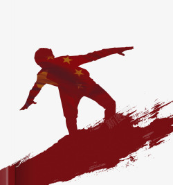 红色刺激划着滑板的中国男生高清图片