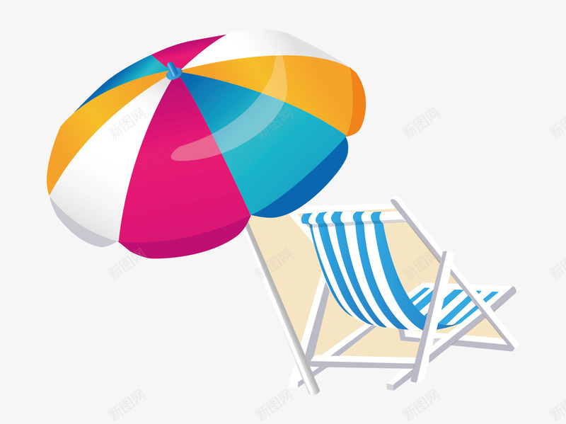 沙滩椅png免抠素材_新图网 https://ixintu.com 夏天 躺椅 遮阳伞