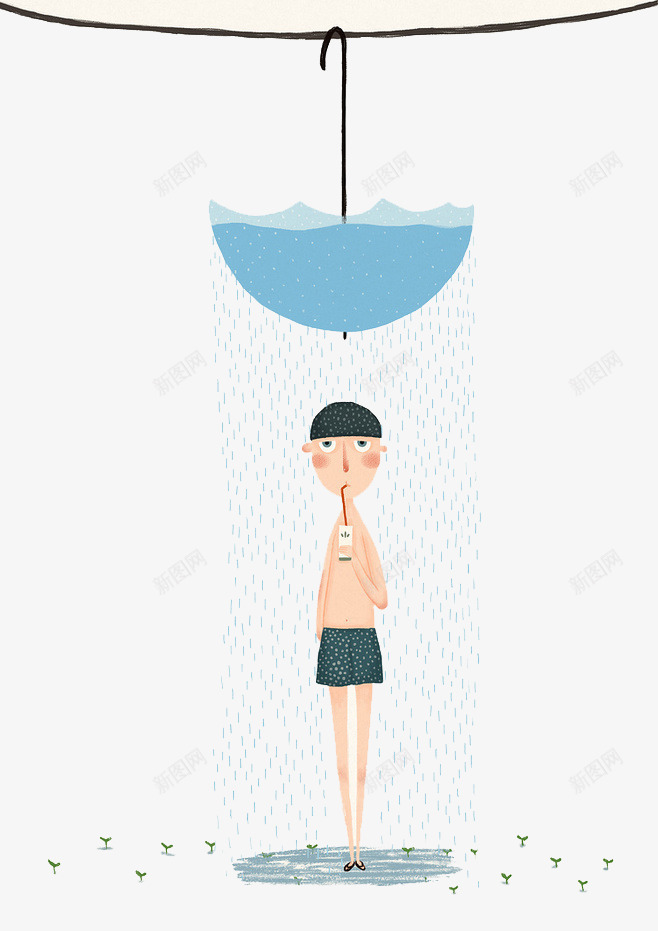 洗澡png免抠素材_新图网 https://ixintu.com 卡通 洗澡 滴水 漏雨 男孩 雨伞