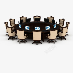 长形棕色会议桌子棕色组合大型圆形会议桌高清图片