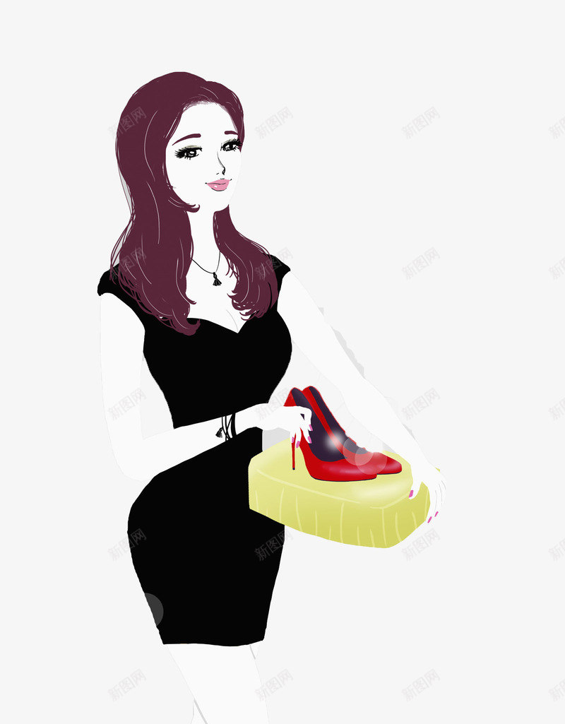 红色高跟鞋png免抠素材_新图网 https://ixintu.com 卡通人物 手绘平面 服饰穿搭 漂亮模特 红色高跟鞋 美丽时装 都市女性 黑色裙子
