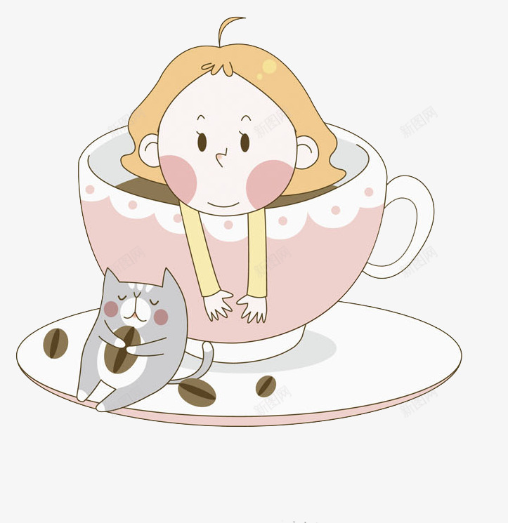 可爱女孩png免抠素材_新图网 https://ixintu.com 印花 可爱 咖啡杯 宠物 手绘 粉色 老鼠 金发女孩