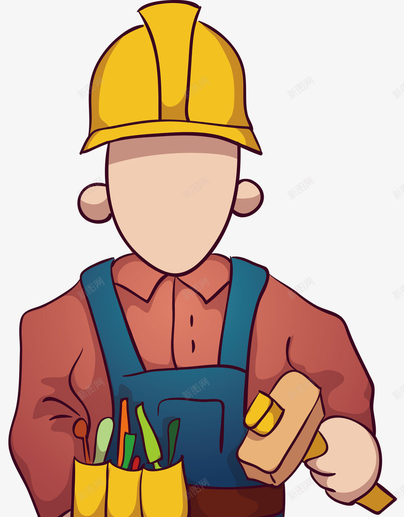 卡通建筑工人png免抠素材_新图网 https://ixintu.com 安全帽 工具包 盖房子 锤子