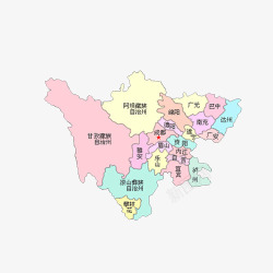 区域划分四川地图和多色行政区域划分高清图片