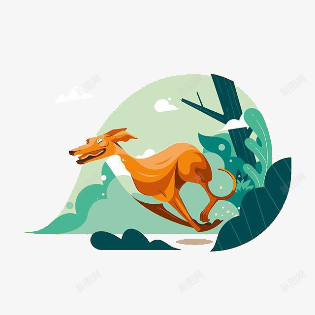 森林里奔跑的狼png免抠素材_新图网 https://ixintu.com 卡通造型设计 图形设计 手绘 插画 树 狼