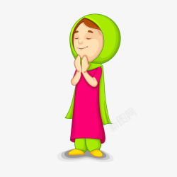 祈祷的伊斯兰女孩儿插画素材