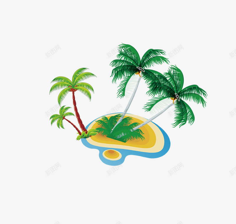 椰子树沙滩psd免抠素材_新图网 https://ixintu.com psd 夏天 度假 旅行 沙滩 海岛 海岛小船 海报 绿色