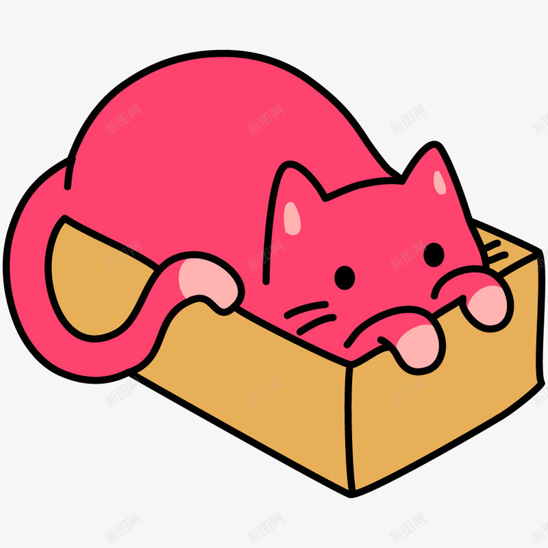 盒子里的猫咪png免抠素材_新图网 https://ixintu.com 可爱 尾巴 手绘 棕色 猫咪 盒子 简图 红色