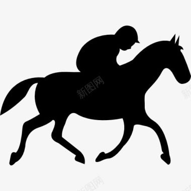 奔跑的马与骑师的黑色身影从侧面图标图标