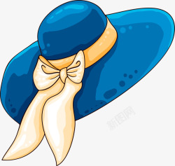 水彩帽子蓝色水彩蝴蝶结帽子高清图片