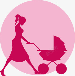 推婴儿车的妈妈母亲节妈妈粉色标签高清图片