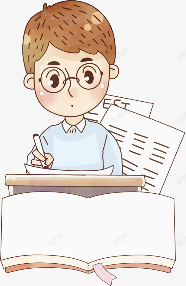 写作业的男孩png免抠素材_新图网 https://ixintu.com 写作业 卡通 帅气的 眼镜 纸张 认真的 铅笔