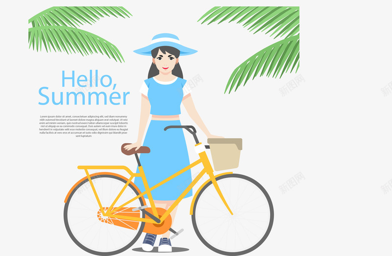 手绘卡通骑单车的女孩png免抠素材_新图网 https://ixintu.com 共享单车 夏天 手绘 骑单车的女孩