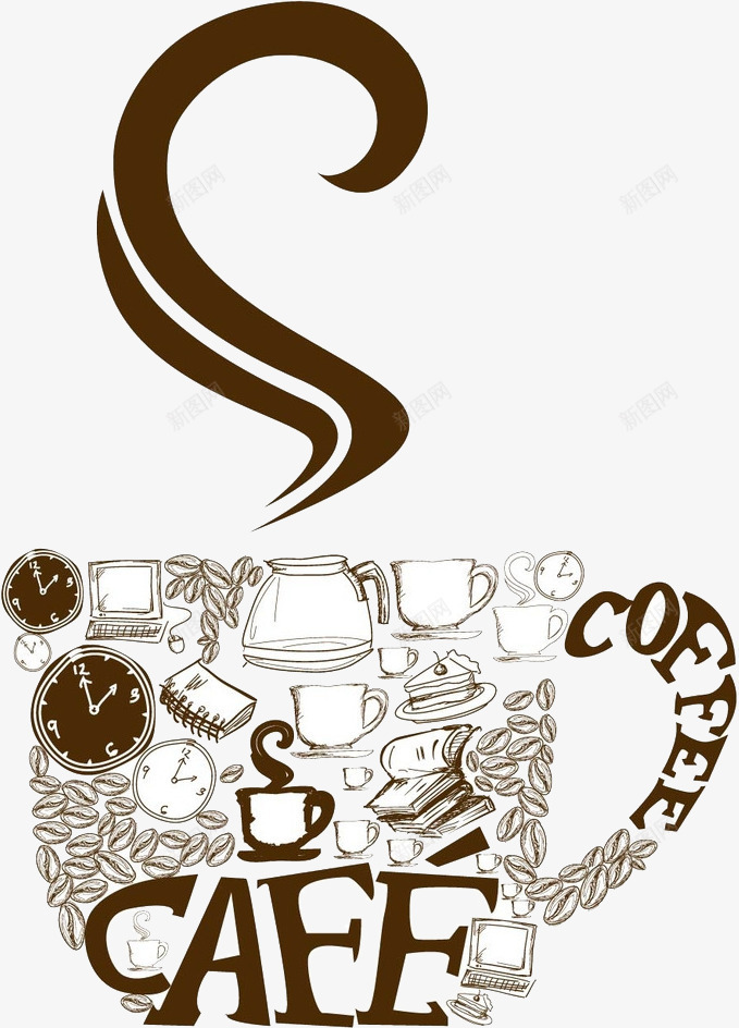咖啡png免抠素材_新图网 https://ixintu.com cafe coffee 下午茶 休息 午休 咖啡手绘 咖啡时间 喝咖啡 壶 悠闲 手绘 提神 放松 时钟 时间 设计效果