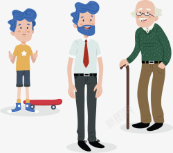 滑板男孩和爸爸和爷爷矢量图素材