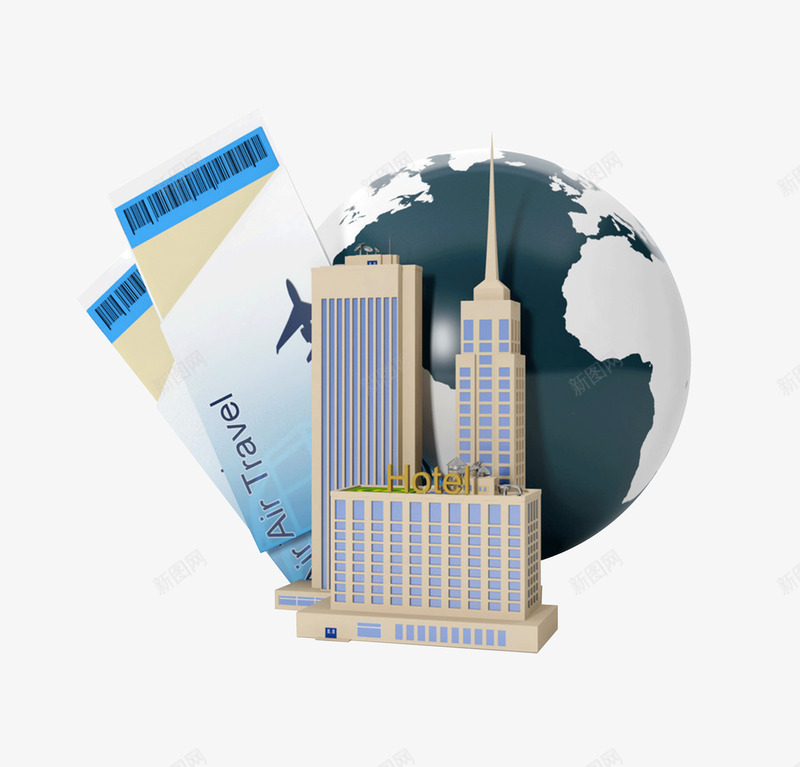 全球旅行png免抠素材_新图网 https://ixintu.com 世界地球 建筑 旅行 机票 环球 酒店