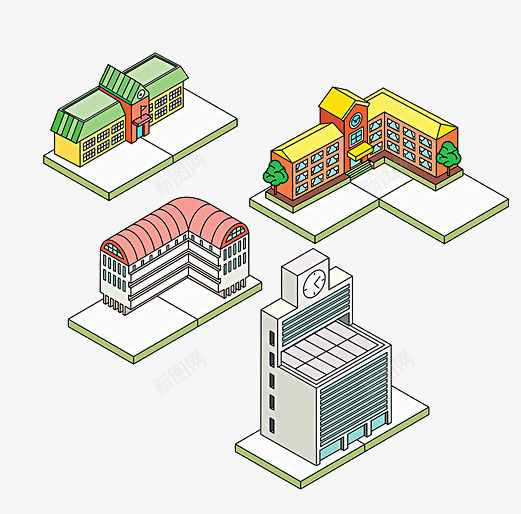 学校建筑png免抠素材_新图网 https://ixintu.com 卡通 学校 建筑 手绘 楼房 灰色 红色 黄色