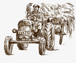 农民收萝卜插画卡通开拖拉机人物丰收节插画高清图片