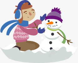 堆雪人的小男孩冬季堆雪人的男孩高清图片