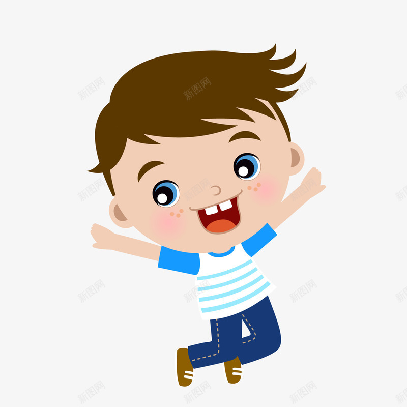 卡通跳起来的男孩矢量图ai免抠素材_新图网 https://ixintu.com 人物设计 卡通 牙齿 男孩 笑容 跳起来 矢量图