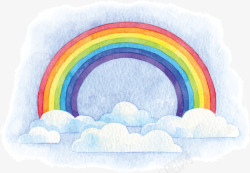 手绘云端水彩手绘云朵彩虹矢量图高清图片