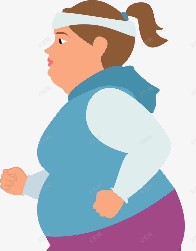 蓝衣卡通肥胖女孩png免抠素材_新图网 https://ixintu.com 健康 减肥 强身健体 肥胖女孩 肥胖的危害 跑步女生 运动健身 锻炼 马拉松