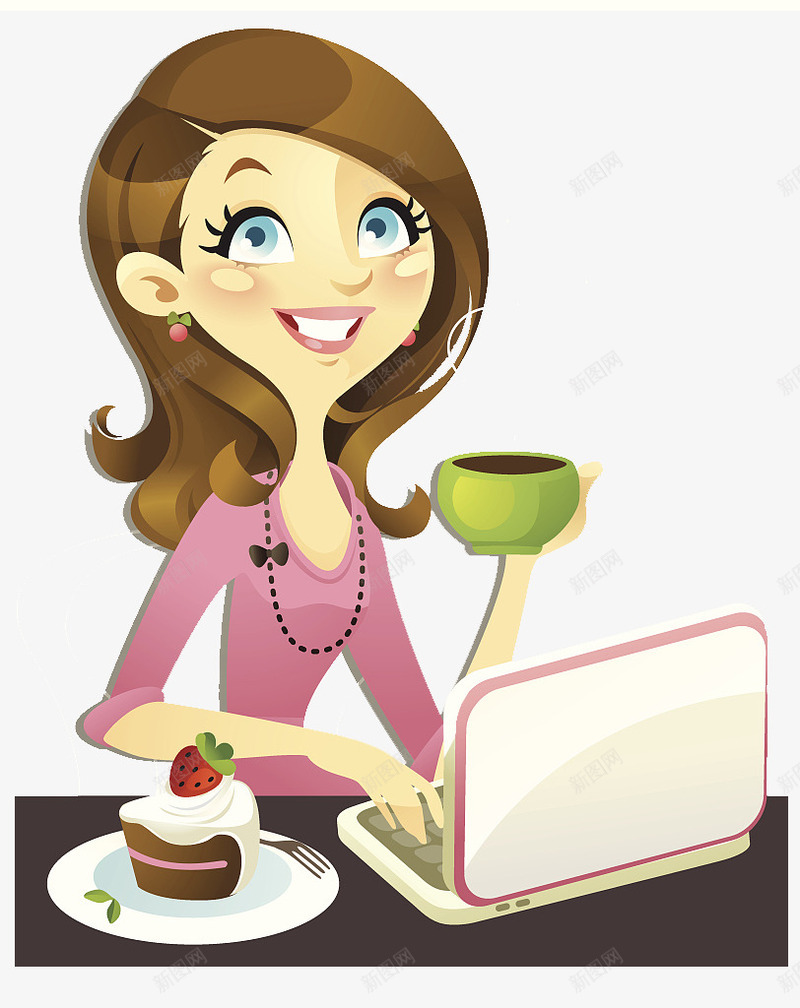 卡通插图休假喝咖啡的女士png免抠素材_新图网 https://ixintu.com 优雅女生 卡通女士 卡通插图 咖啡 喝咖啡人物 喝咖啡的人 早安咖啡 草莓蛋糕