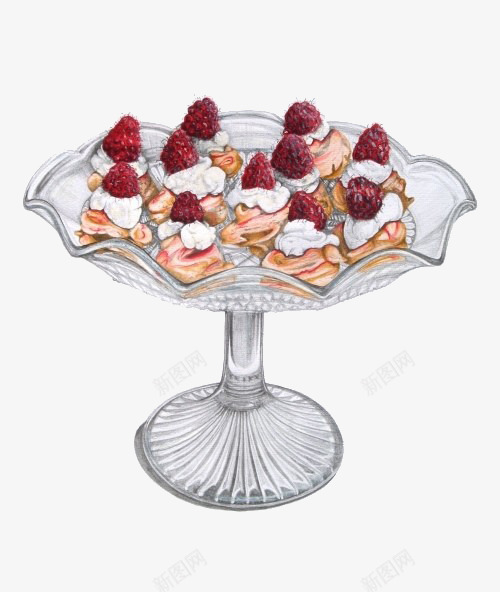 树莓奶油蛋糕png免抠素材_新图网 https://ixintu.com 手绘 插画 玻璃器皿 甜点