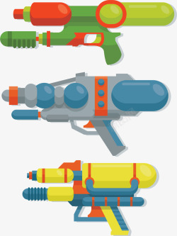 三支卡通彩色水枪矢量图素材