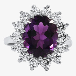 花瓣钻石产品实物紫色钻石花瓣形镶嵌戒指高清图片